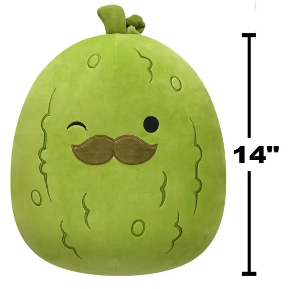 Squishmallows 14”-“Charles The Pickle” Tag Attached NEW Green Mustache Plush - Picture 8 of 8